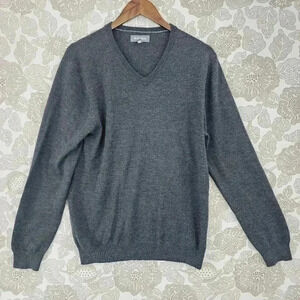 Bonobos Men's L 100% Extra Merino wool Gray V neck Sweater 2590